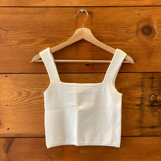 Shona Joy White Square Neckline Cropped Knit Tank Top - Size S - NEW - 1122KP
