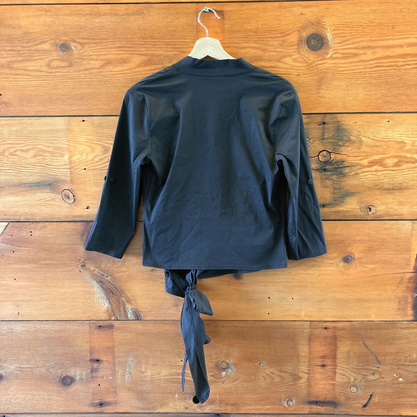 Sarah Pacini $498 Black Stretch Cotton Wrap Shirt Top - Size XS - NEW - 0320JS