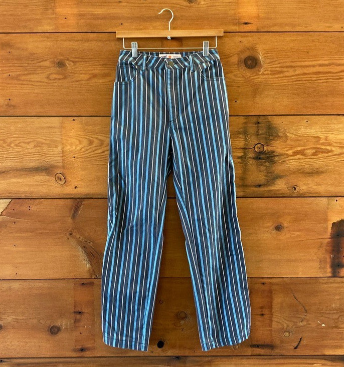 Jem! Los Angeles Black Blue Stripe Denim Utility Pants Jeans - Size 2 - 0312IG