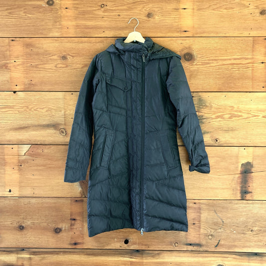 S - Nau Black Hooded Winter Puffer Quilted Goose Down Lined Coat 0106MG