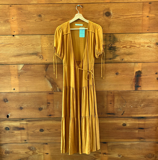 Christy Dawn Mustard Tiered Wrap Short Sleeve Augusta Dress - Size XS - 3333MC