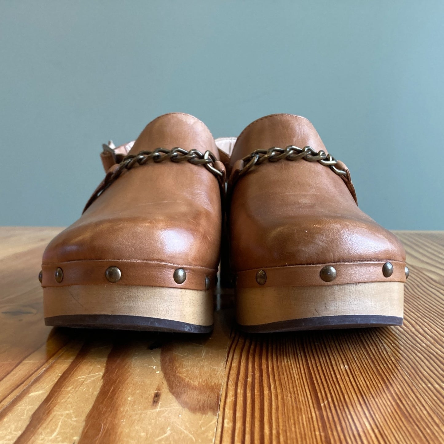 36 / 5.5-6 - Silent D Honey Brown Leather Georgia Chain Strap Clogs Shoes 0104KR