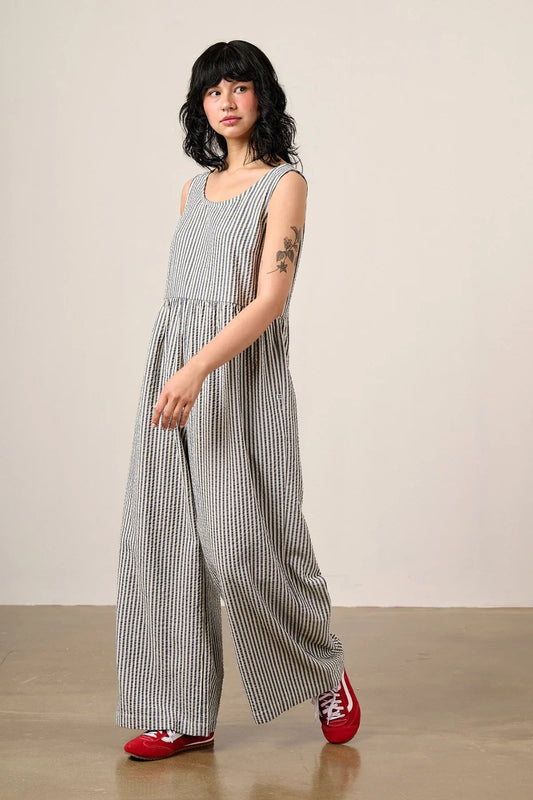 Lucy & Yak Blue Seersucker Striped Bellamy Jumpsuit - Size 18 - NEW - 1202AE