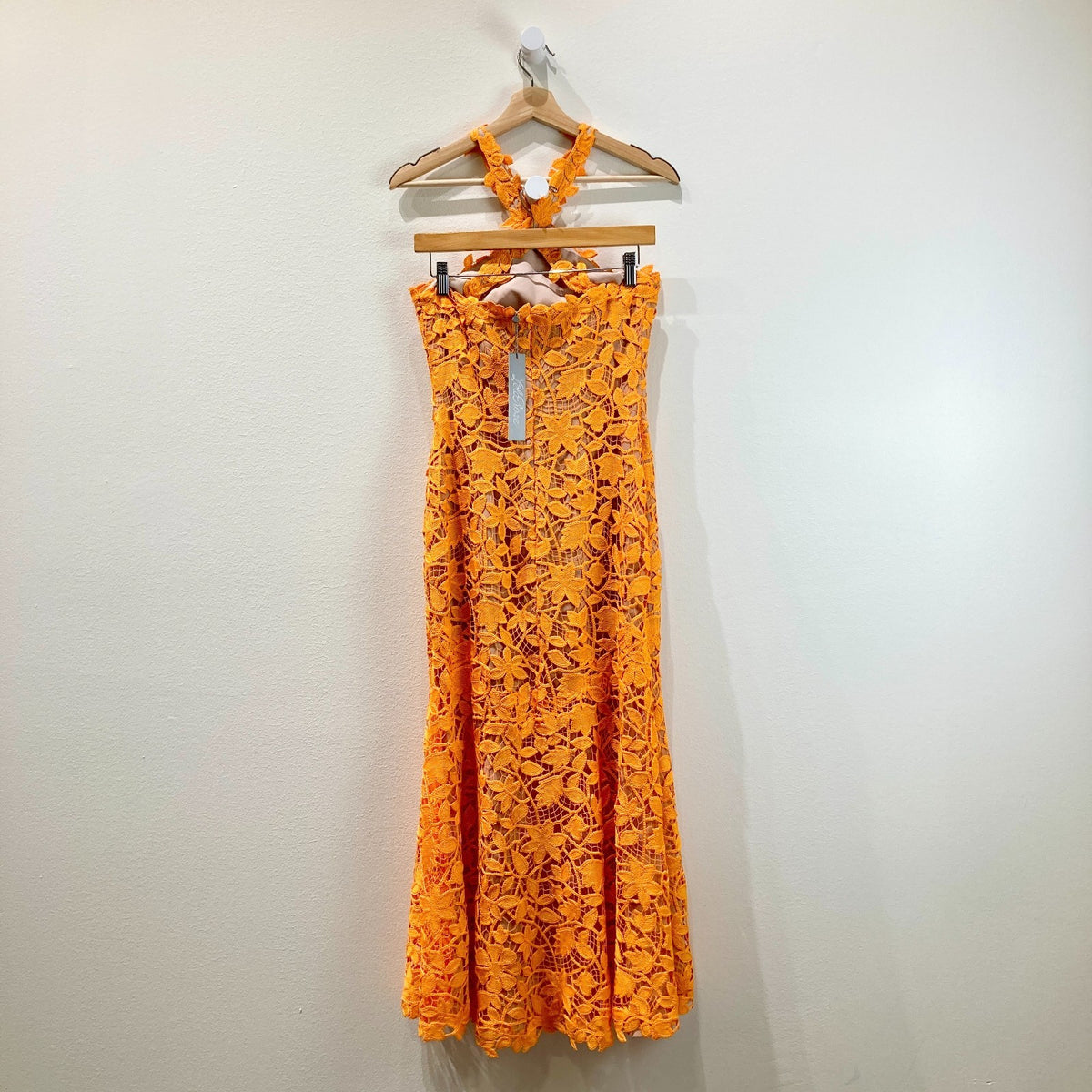 Lela Rose Tangerine Floral Guipure NEW Lace Halter Dress - Size 0 / XS - 0608BM