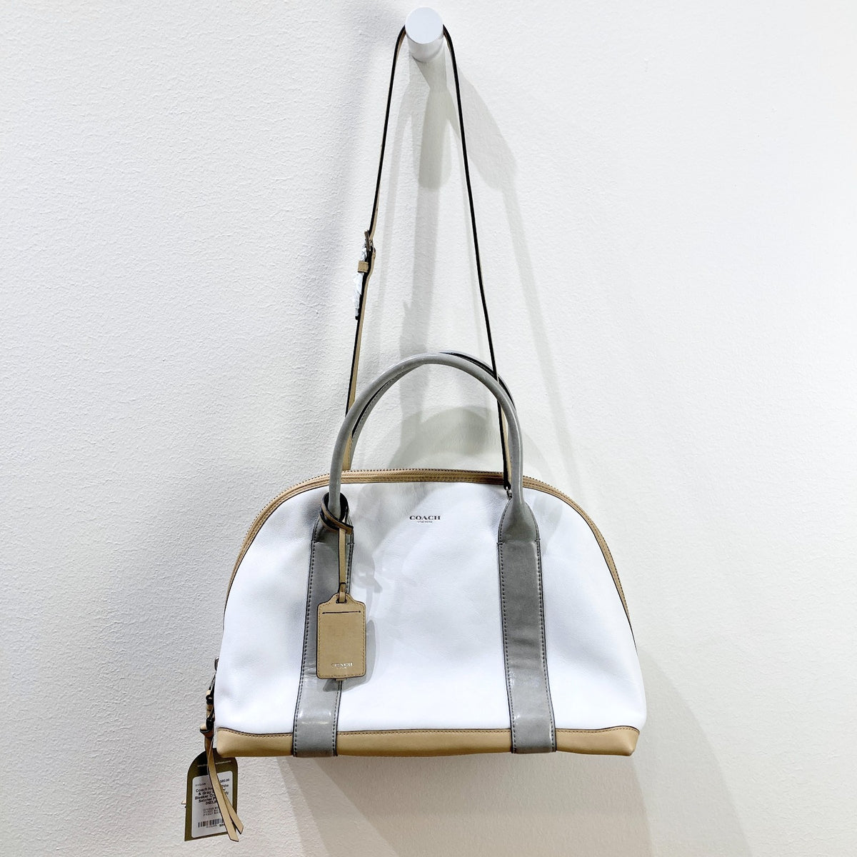 Coach Ivory White & Gray Leather Bleeker Crossbody Satchel Purse - 0103JM