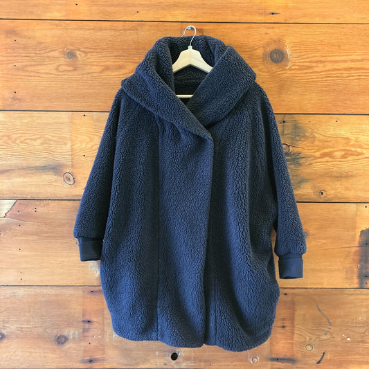 OS - Hatch Navy Maternity Asymmetric Coco Faux Sherpa Fleece Wrap Jacket 0620AK