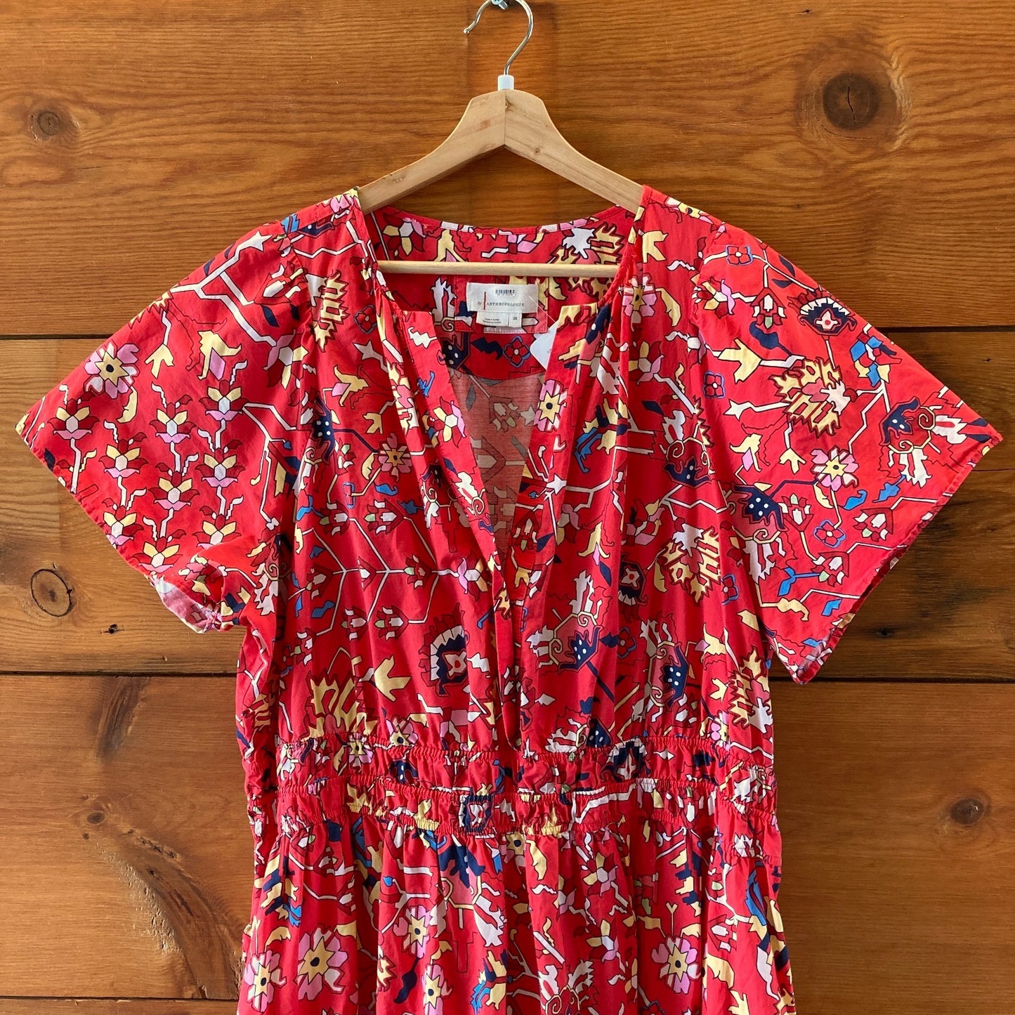 by Anthropologie Red Printed Somerset Short Sleeve Maxi Dress - Sz XXL - 1206HP