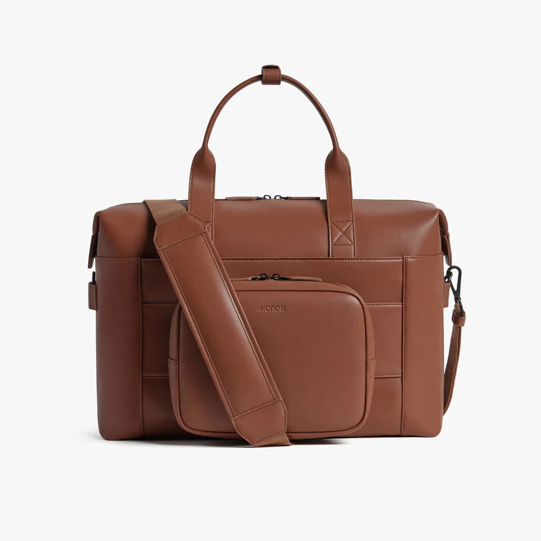 Monos $260 Brown Vegan Leather Metro Duffle Travel Gym Bag - NEW - 1122KP