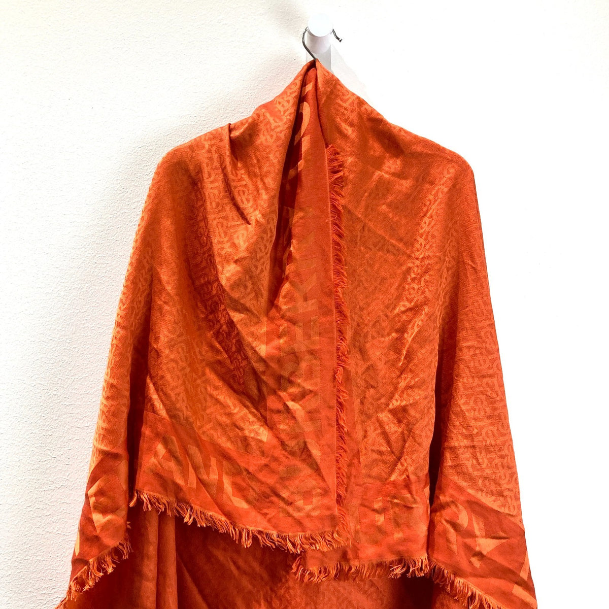 Burberry Orange Monogram Jacquard Fringe Silk /Wool Blend Shawl Scarf - 0703SC