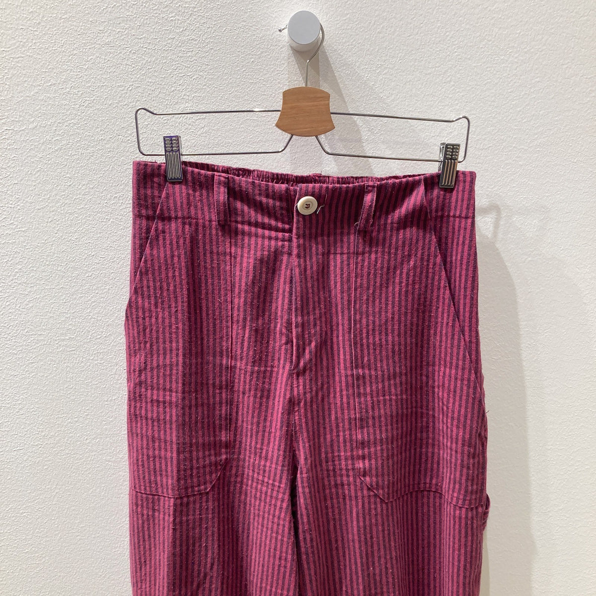 Back Beat Magenta Striped High Rise Pull On Utility Pants - Size L - 0607CC