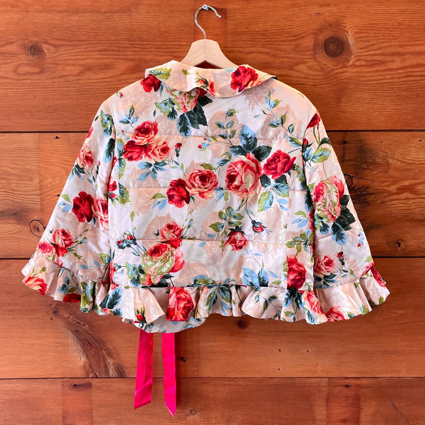 38 / M - Emanuel Ungaro Silk Rose Patterned Quilted Ruffle Trim Jacket 0316CK