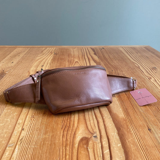 Mandrn Whiskey Brown Leather Top Zip Hip Belt Bag w/ Dustbag 0415CD