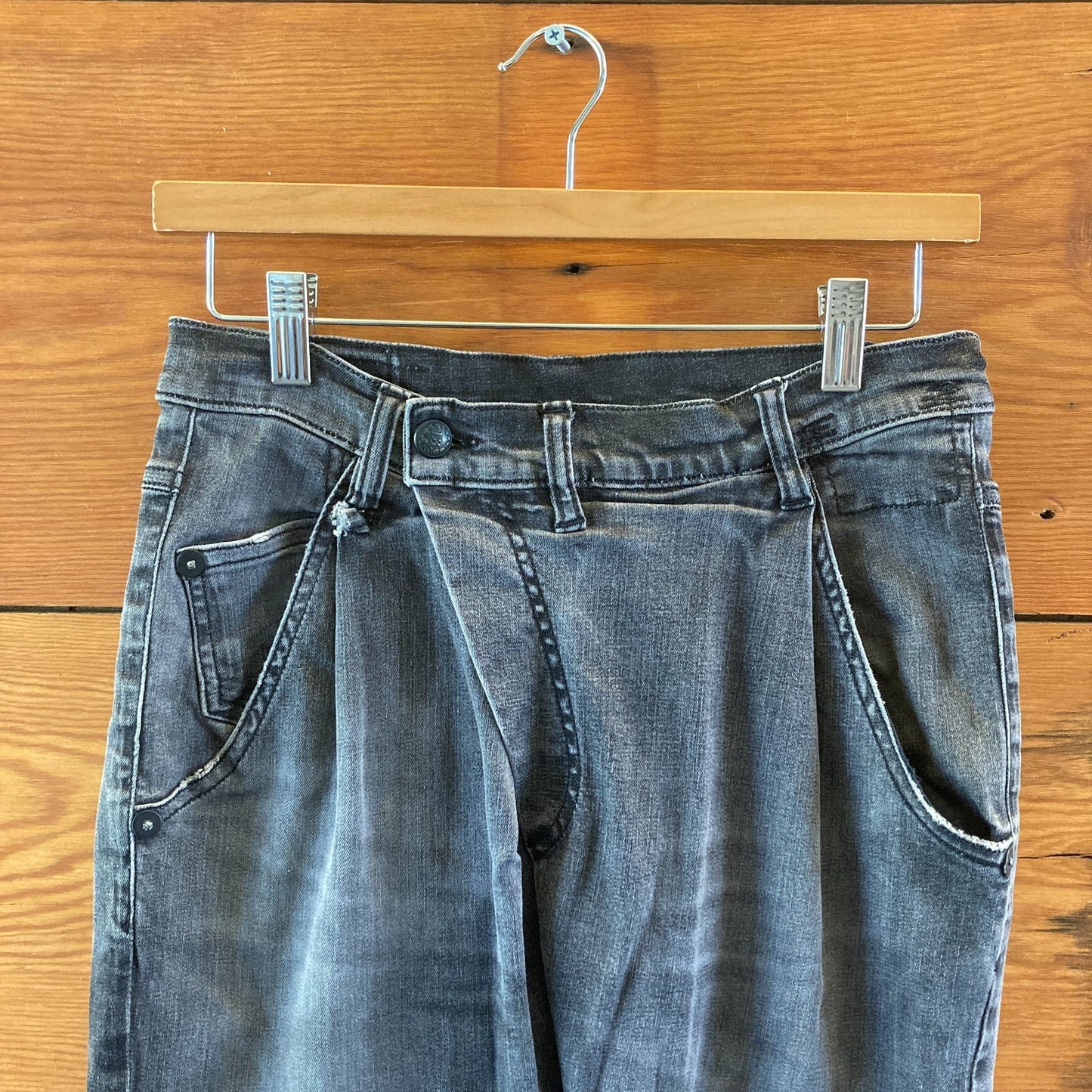 R13 Faded Black Stretch Denim Crossover Skinny Leg Jeans - Size 25 - 0410WJ