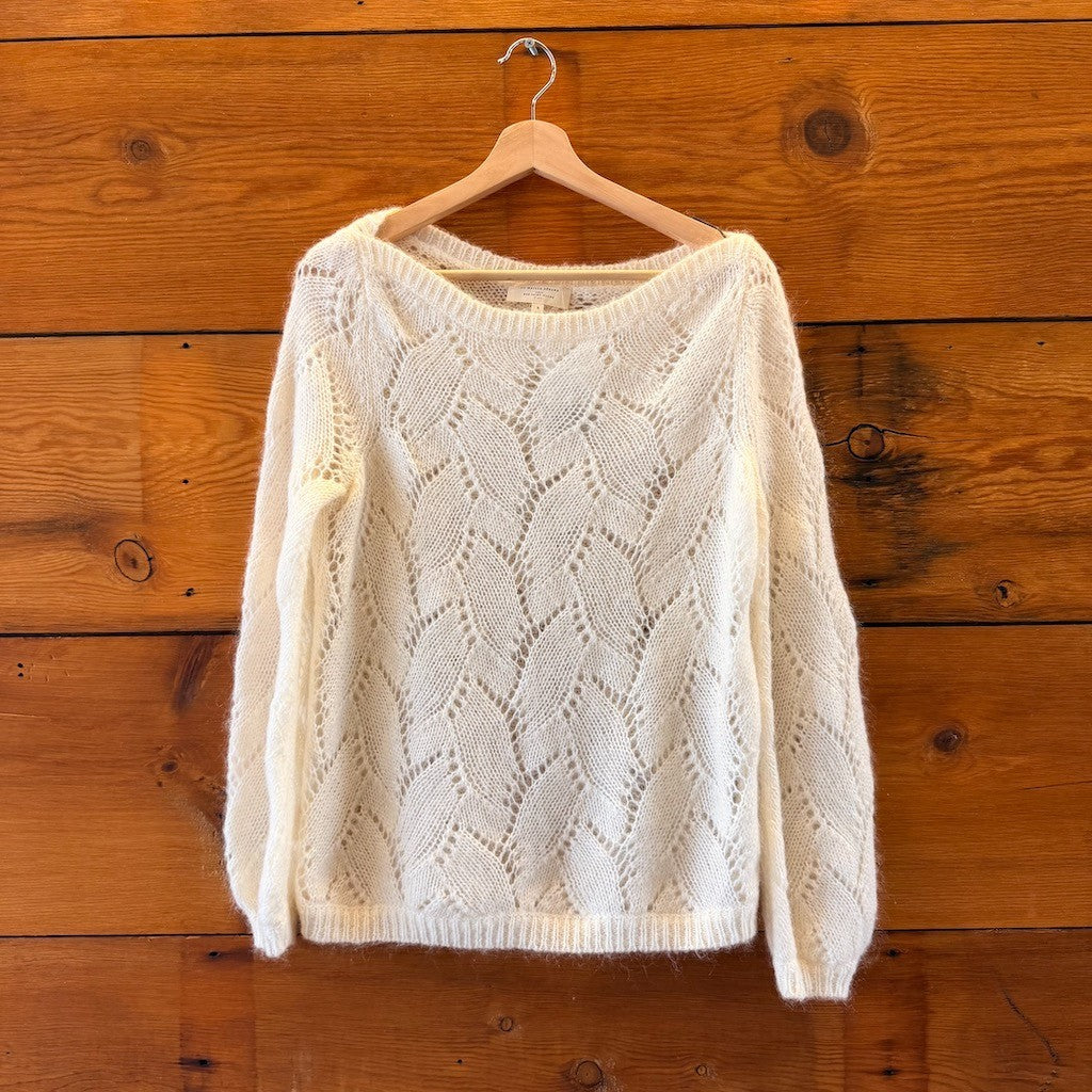 Sezane White Wide Neck Open Knit Mohair Blend Sweater - Size S - 1209TT