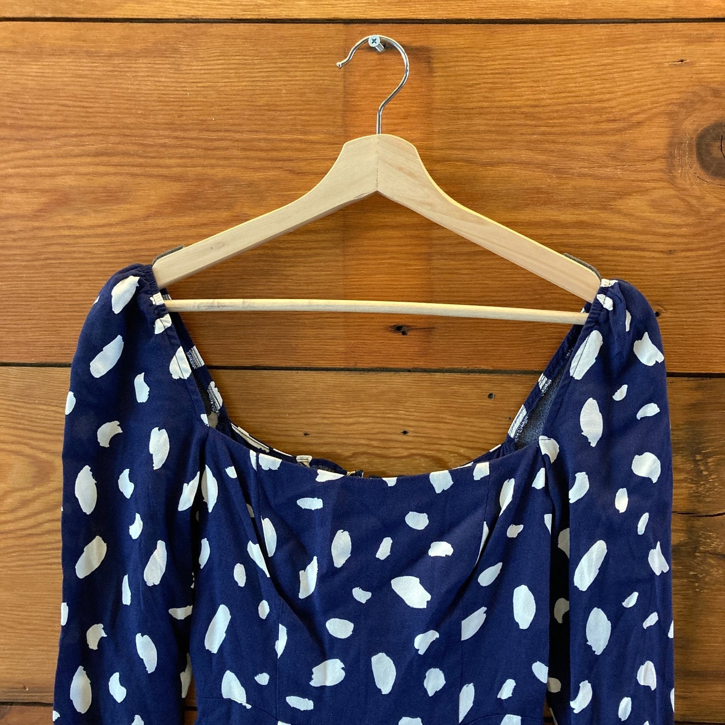 Reformation Navy Patterned Long Sleeve Midi Length Dress - Sz 0 Petite - 0515CJ