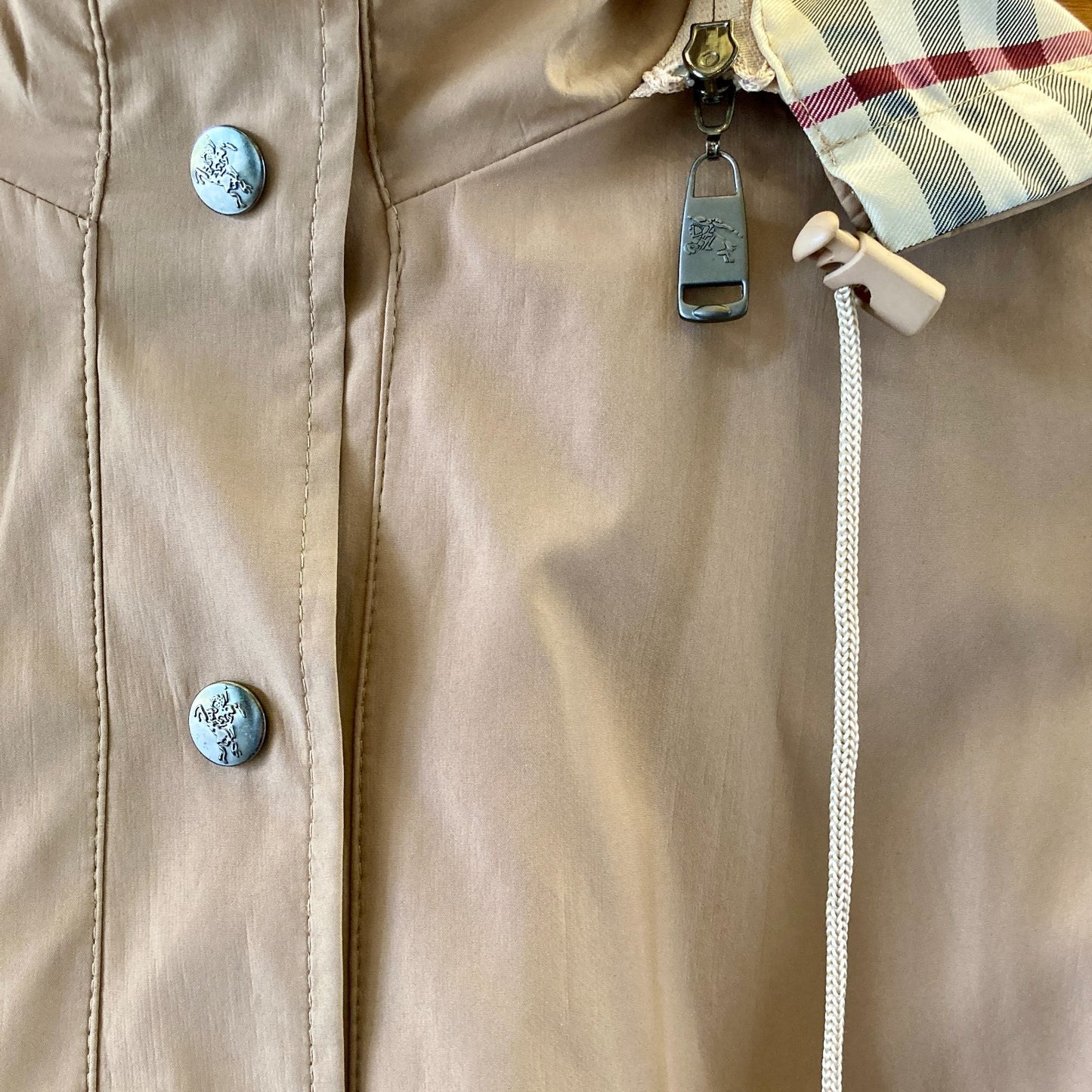 Burberry Tan Nova Check Lined Hooded Belted Snap Front Jacket - Size L - 0617MV