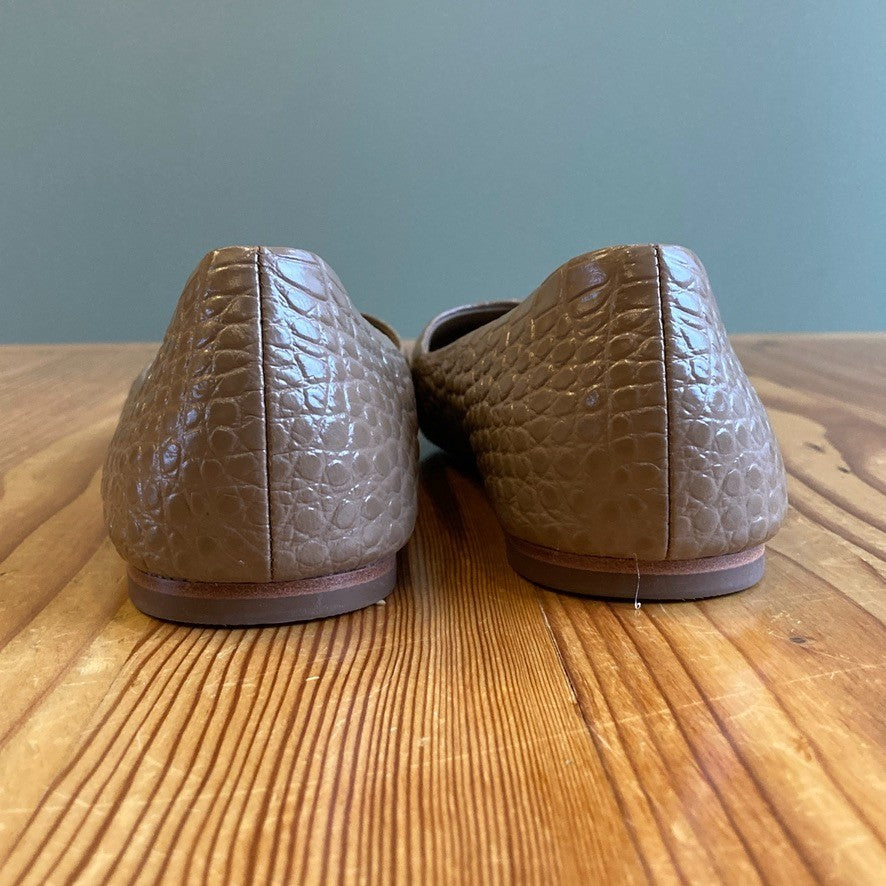 10 - Tory Burch Tan Brown Patent Leather Croc Embossed Flats Shoes 0206BS