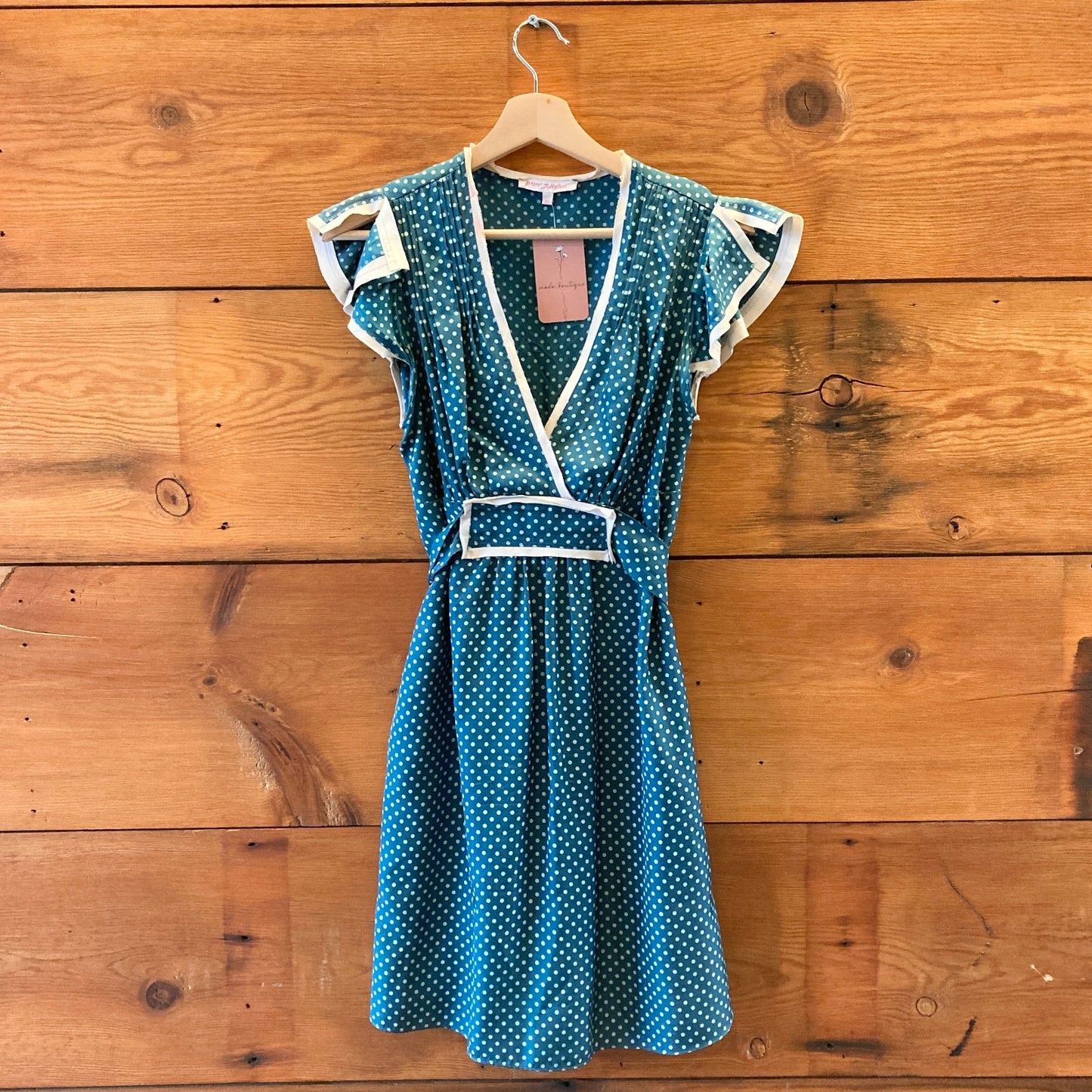 10 - Vintage Betsey Johnson Teal Silk Polka Dot Patterned Babydoll Dress 1227EL
