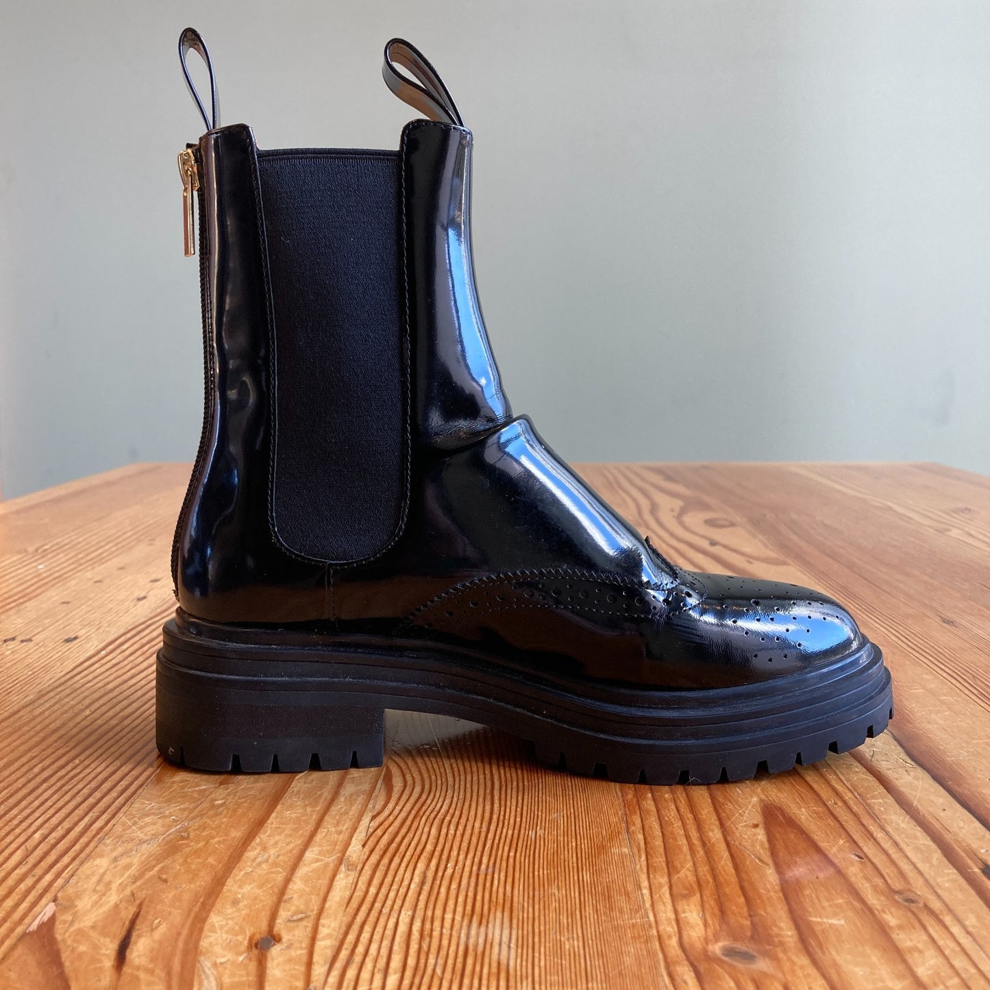 Bared Footwear Black Patent Oxford Chelsea Boots - Size 36 / 6 US - 0102JM