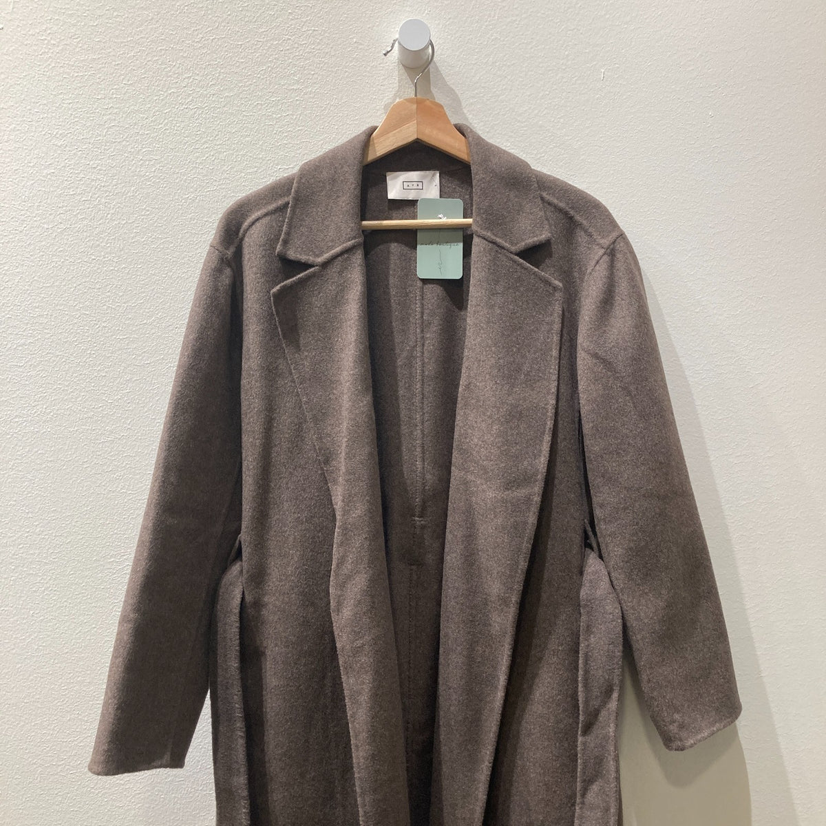 AYR Shitake Brown Recycled Wool Tie Waist Long Trench Coat - Size S - 1125KG