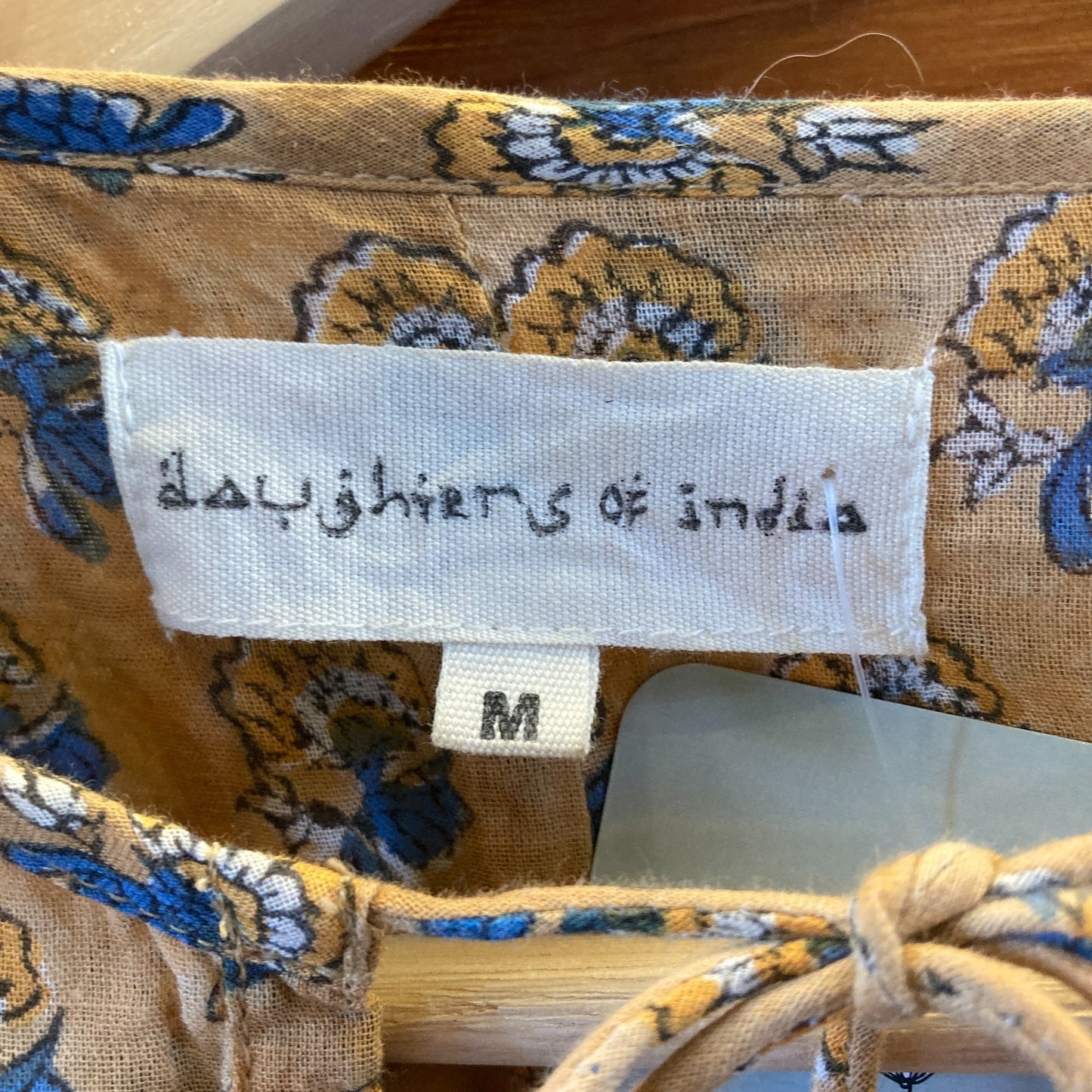 Daughters of India Sandalwood Tan Blue Printed Kyra Mini Dress - Size M - 0425NK