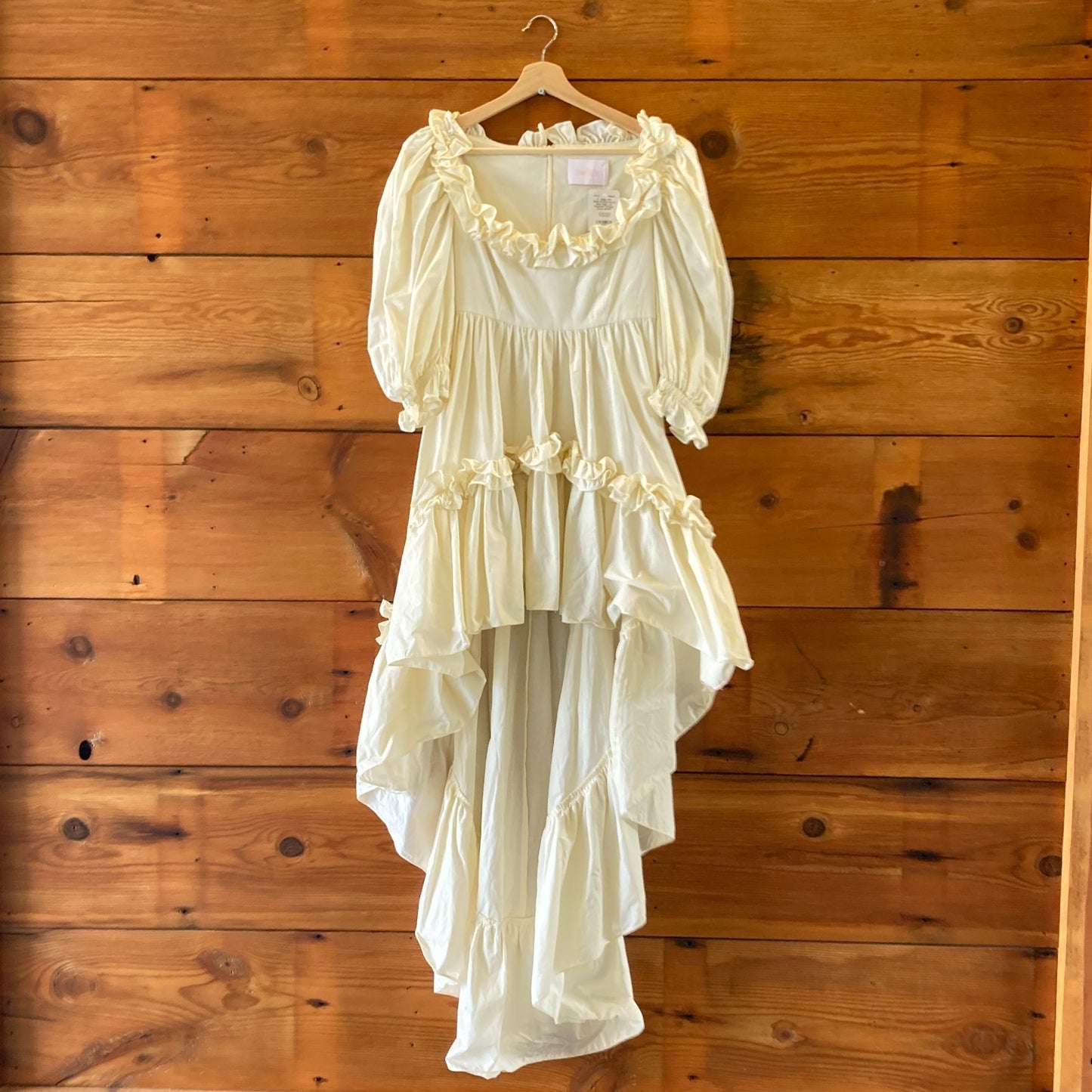 S - Selkie Off-White Ruffled Scoop Neck High Low Romantic Fantasy Dress 0617RF