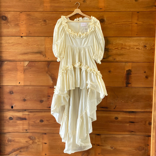 S - Selkie Off-White Ruffled Scoop Neck High Low Romantic Fantasy Dress 0617RF