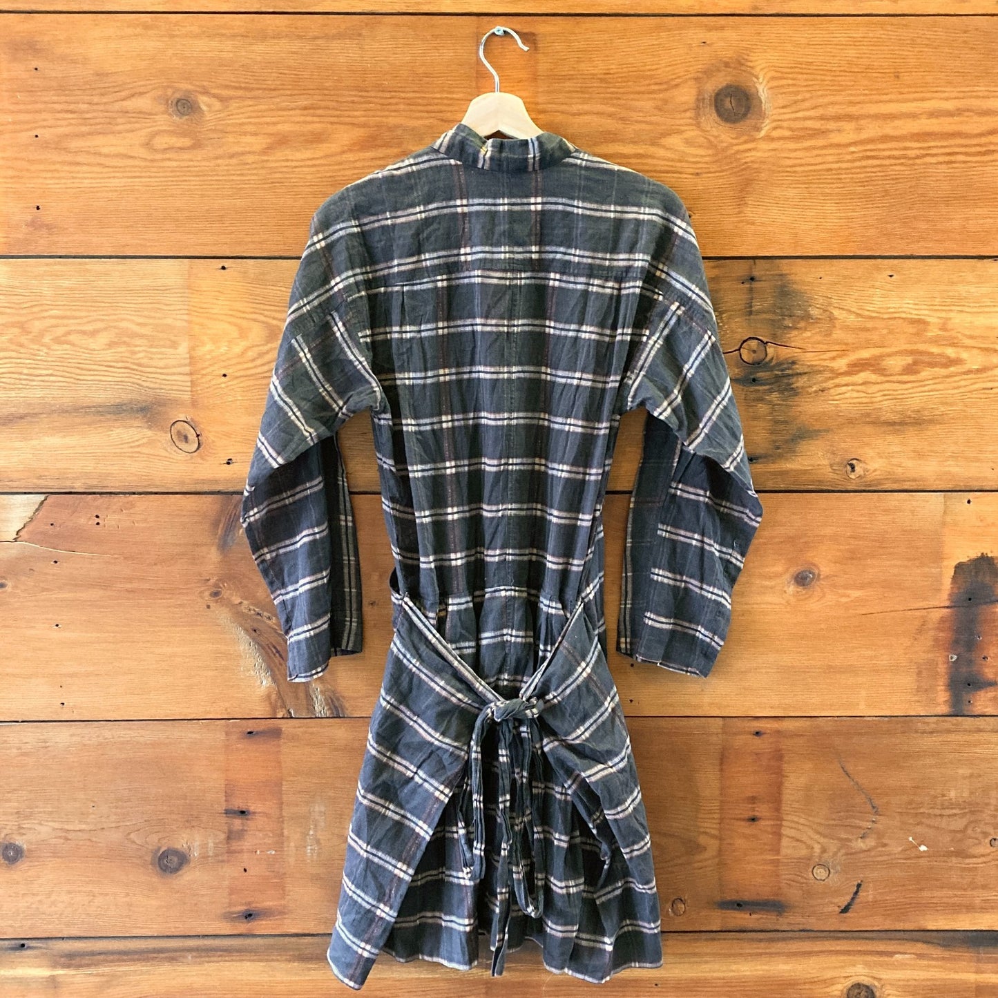 S - Etoile Isabel Marant Plaid Long Sleeve Wrap Top Cotton Dress 0430KT