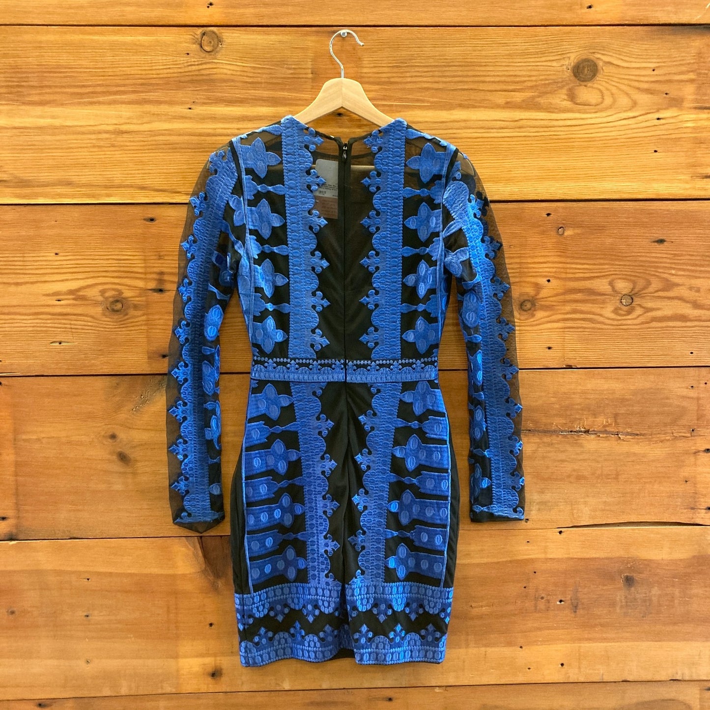 0 - Nicole Miller Blue & Black Embroidered Long Sleeve Holiday Dress 1125RS