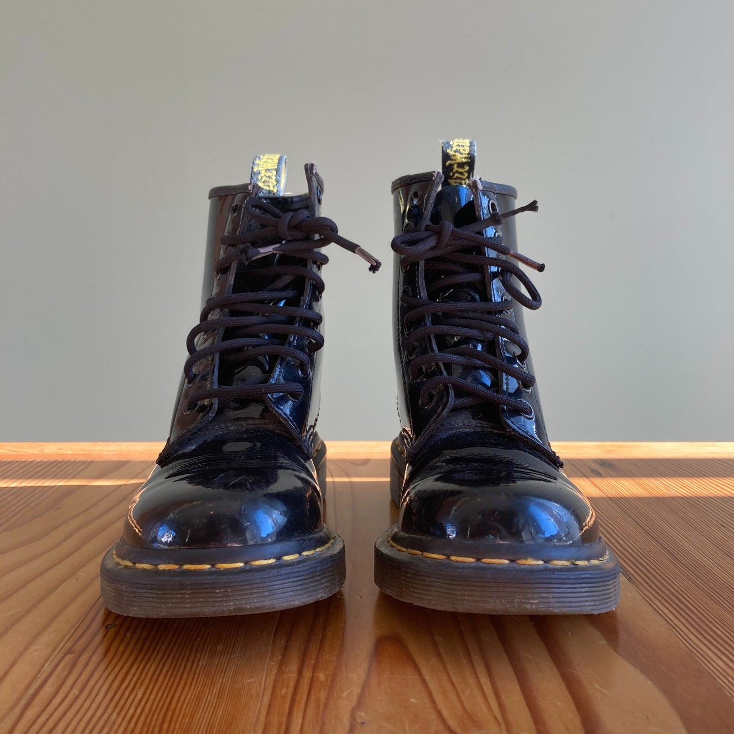 5 - Dr. Martens Black Patent 1460 Womens Combat Lace Up Boots 0110NF