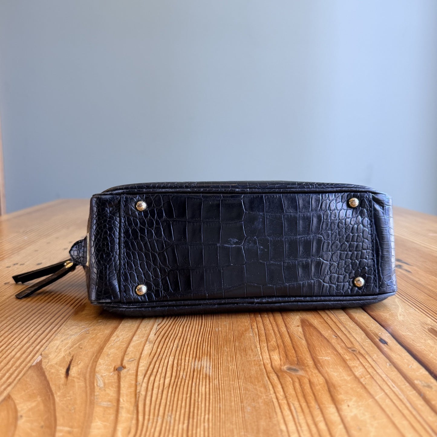 MaxMara Black Croc Embossed Vintage Leather Top Handle Zip Top Bag - 1022SW