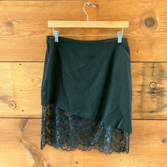 Reformation Black Perla Asymmetric Lace Bias Cut Mini Skirt - Size 6 - 0607AB