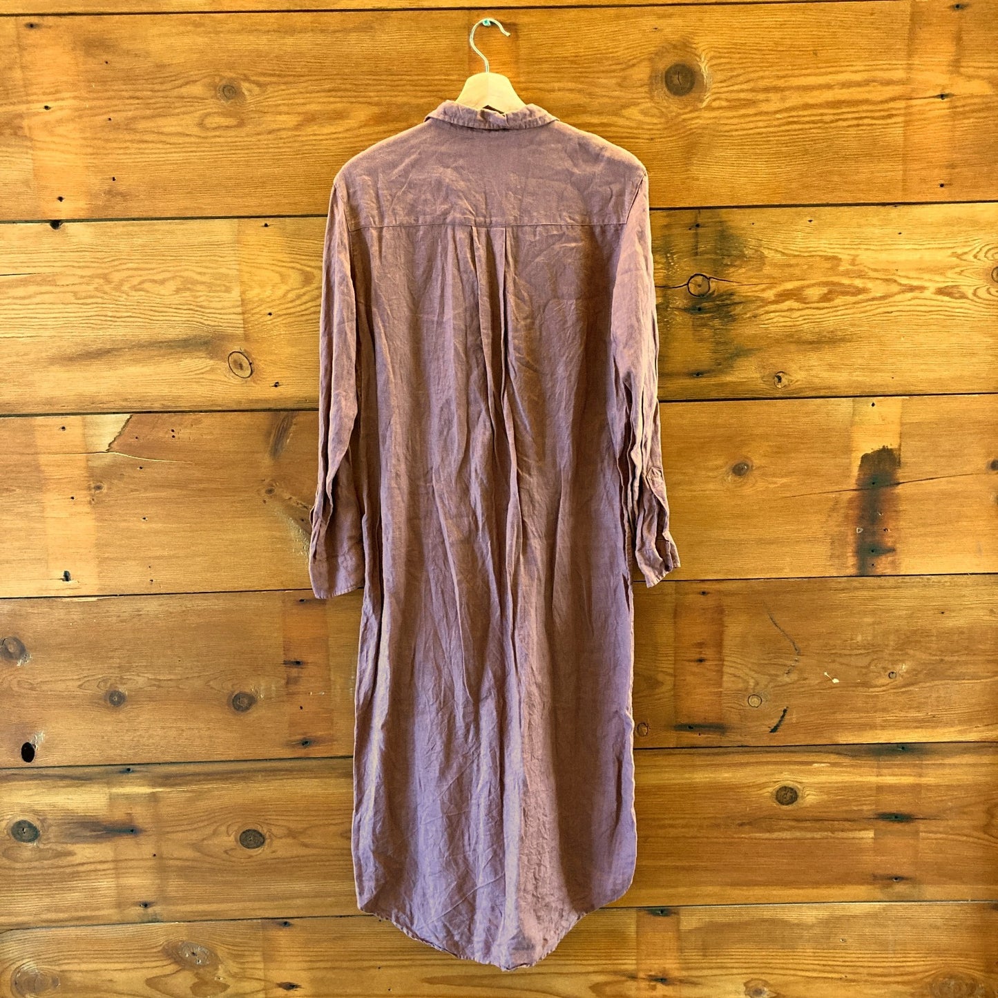 Frank & Eileen Mauve Rory Linen Button Front Maxi Shirt Dress - Size S - 0721DK