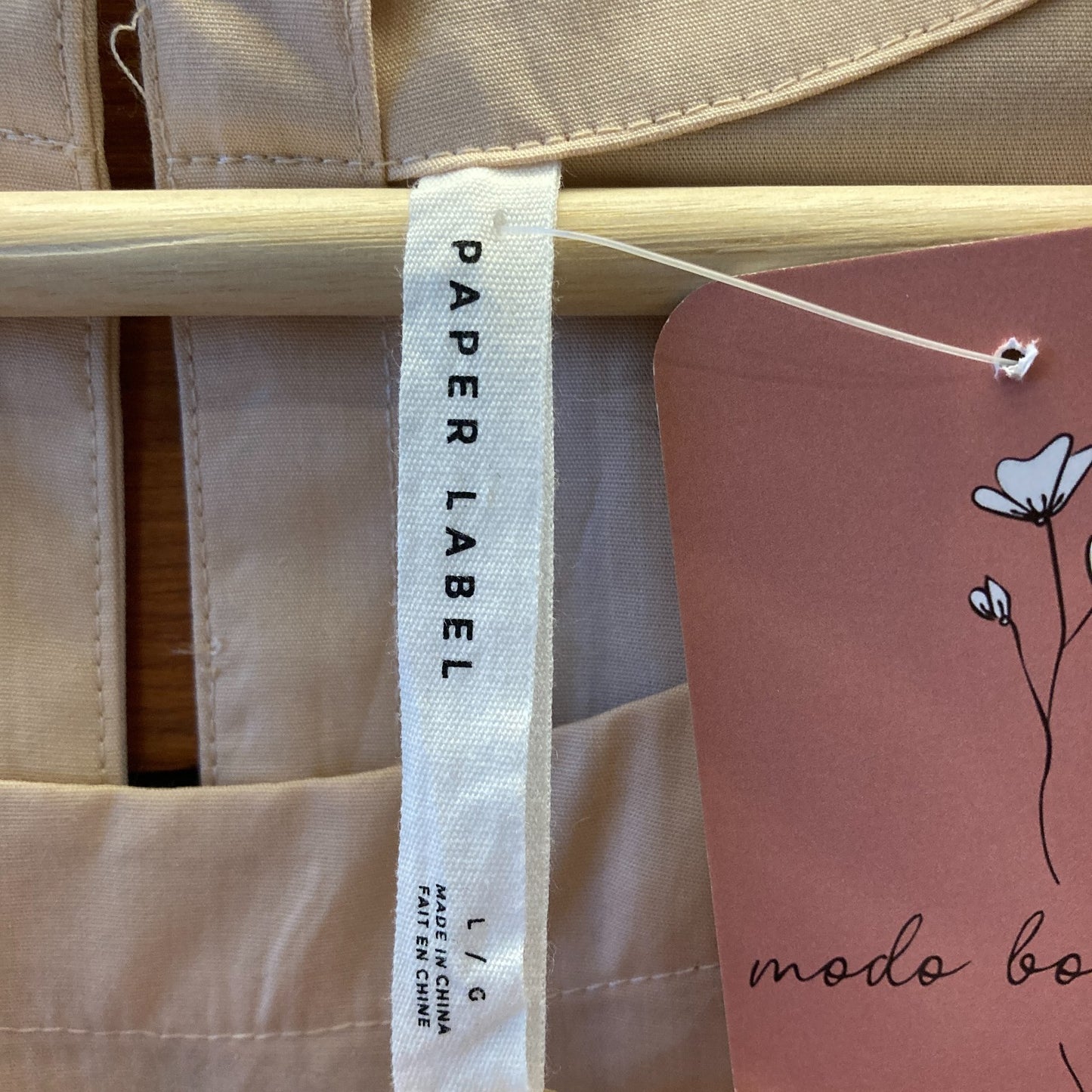 L - Paper Label Sand NEW $195 Gala Sleeveless Organic Cotton Poplin Dress 0416JW