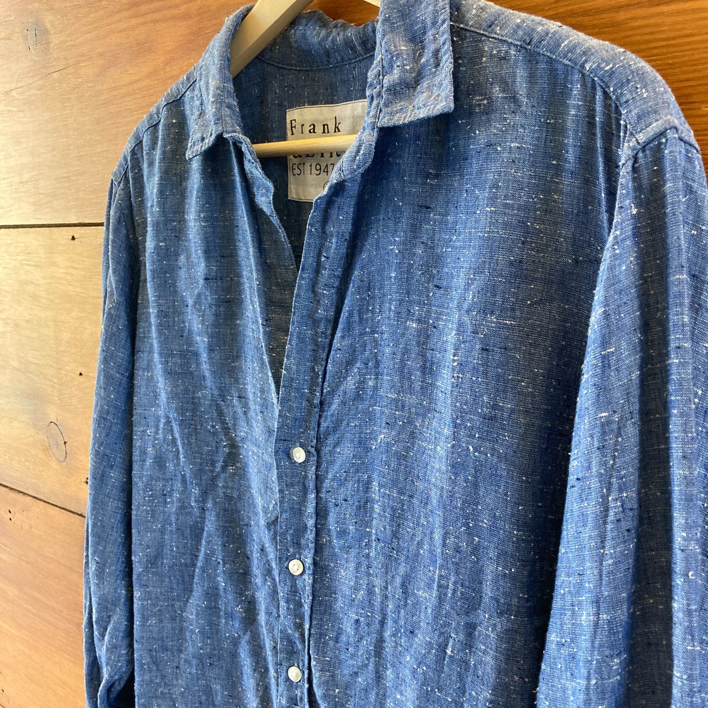 Frank & Eileen $258 Textured Blue Linen Hunter Shirt Dress - Size L - 0715NS