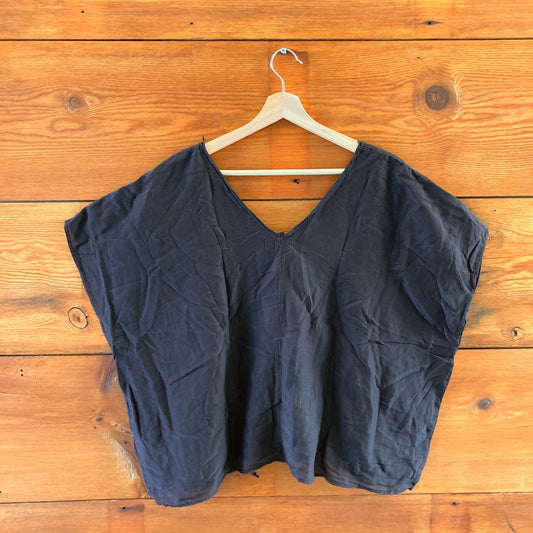 M - Velvet Graham & Spencer NEW Black $165 V-Neck Boxy Shirt Top 0416JW