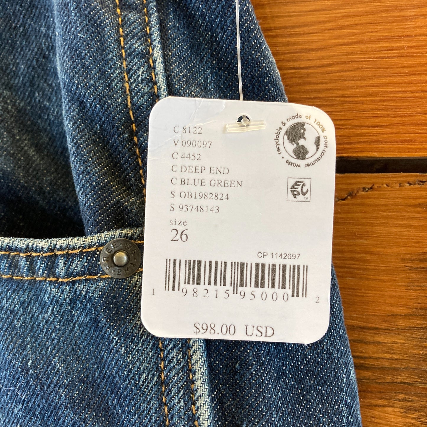 We the Free People Dark Wash Barrel Leg Button Fly Jeans - Size 26 NEW - 0718MS