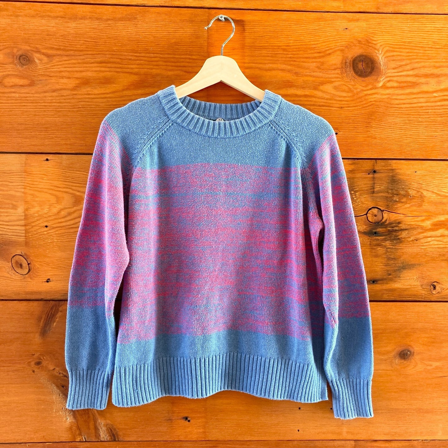 S - Margaret O'Leary Blue Pink Cotton Knit Pullover Womens Sweater 0916VB