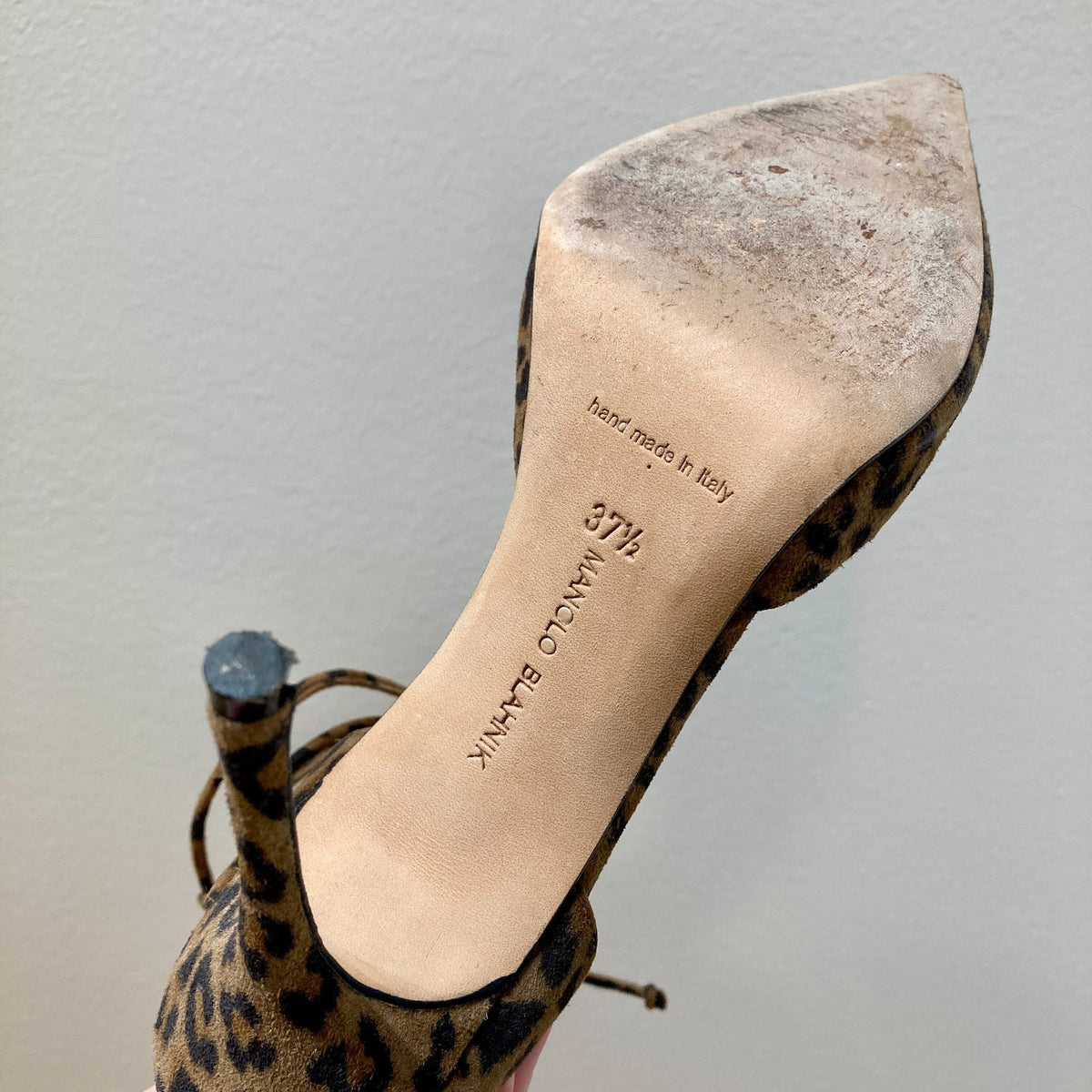 Manolo Blahnik Leopard Print Ankle-Tie Pumps Heels - Size 37.5 / 0907LR