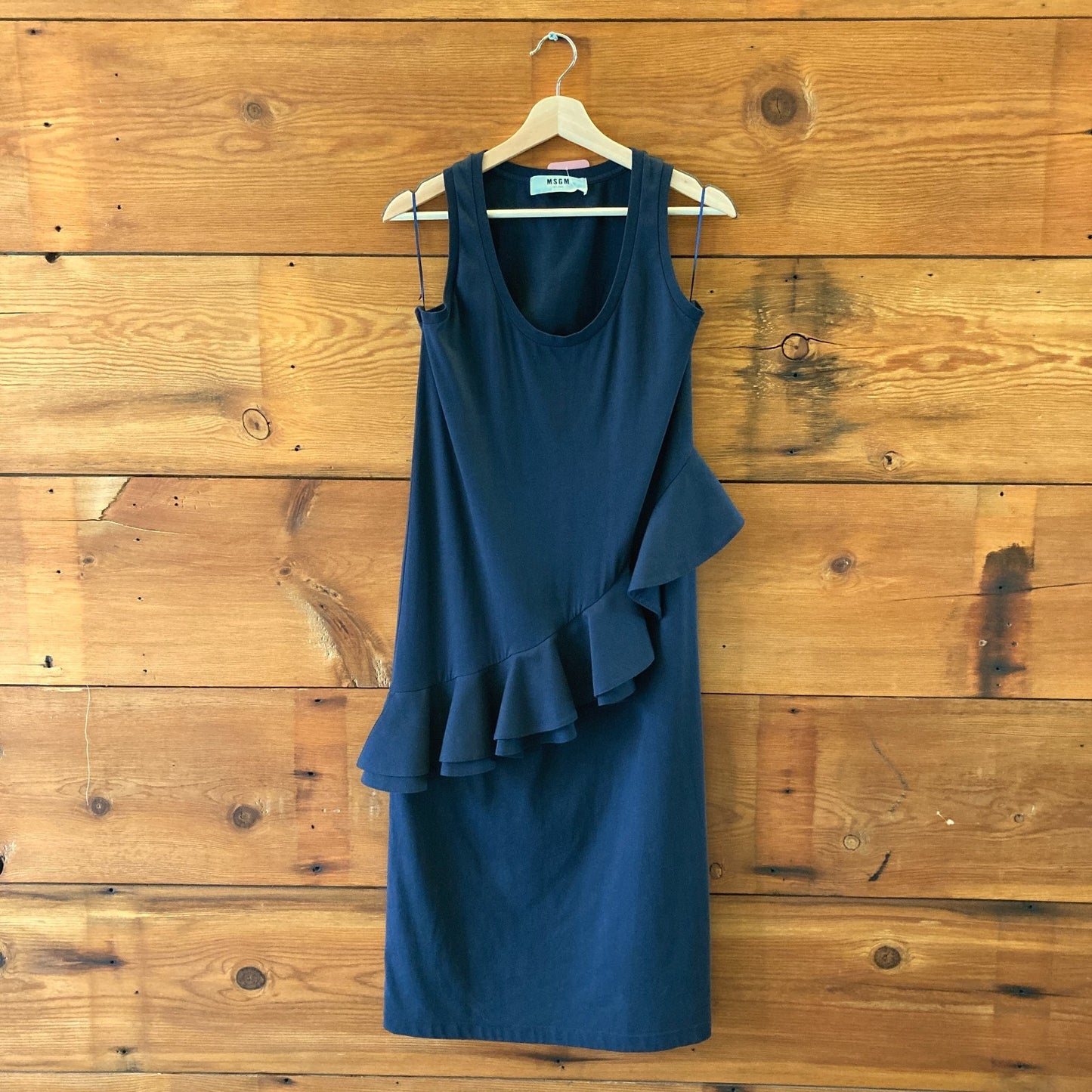 MSGM Milano Black Knit Sleeveless Asymmetric Ruffle Midi Dress - Size S - 0422VS