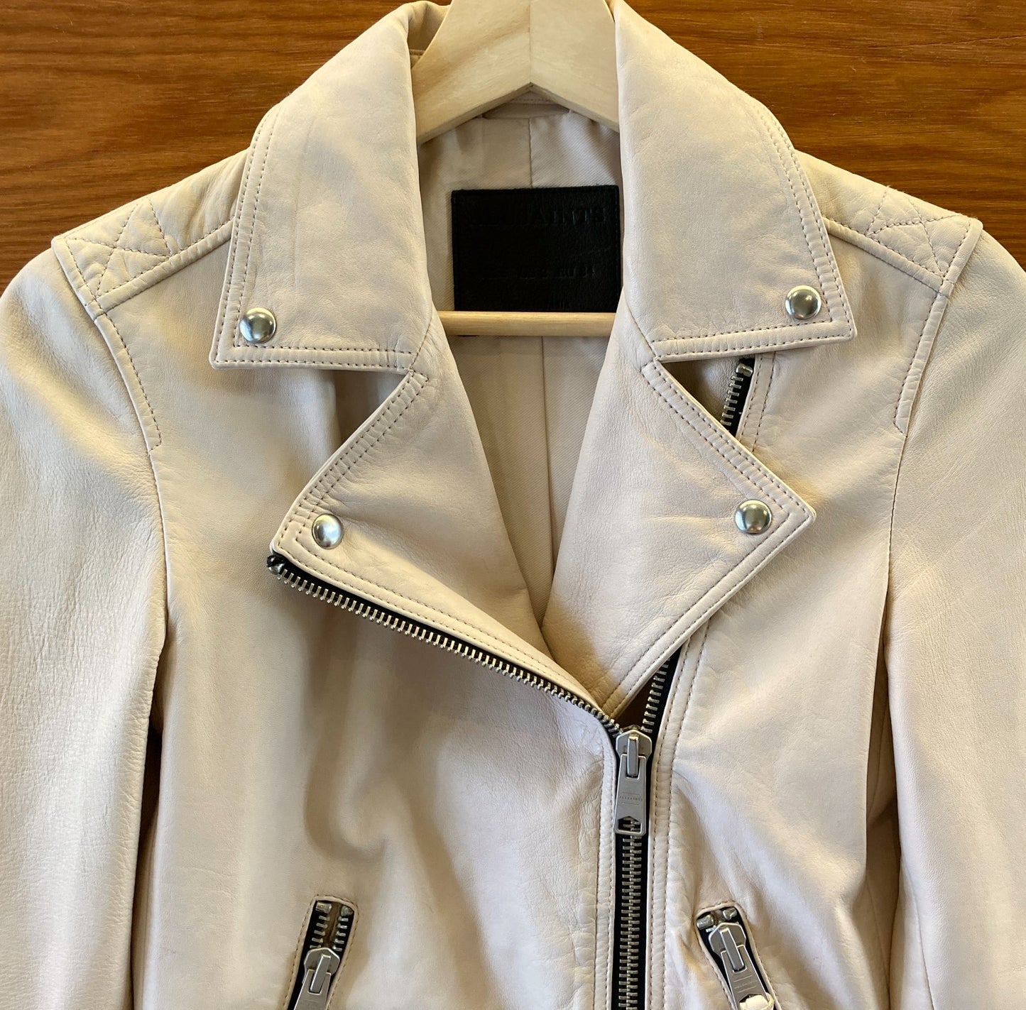 AllSaints $569 Off White Leather Dalby Biker Moto Jacket - Size 2 - 0721KL