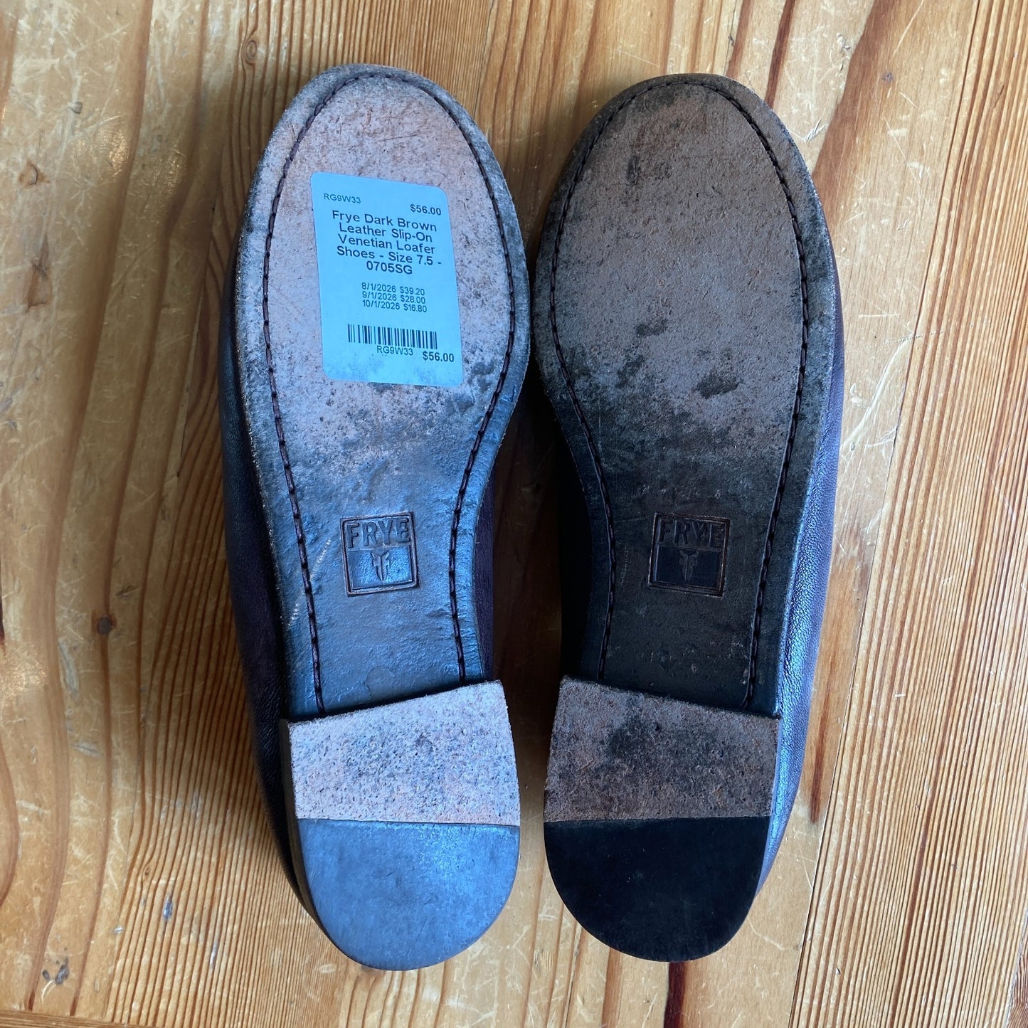 Frye Dark Brown Leather Slip-On Venetian Loafer Shoes - Size 7.5 - 0705SG