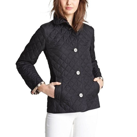 Burberry Brit Black Copford Quilted Button Front Jacket - Size S - 1103ES