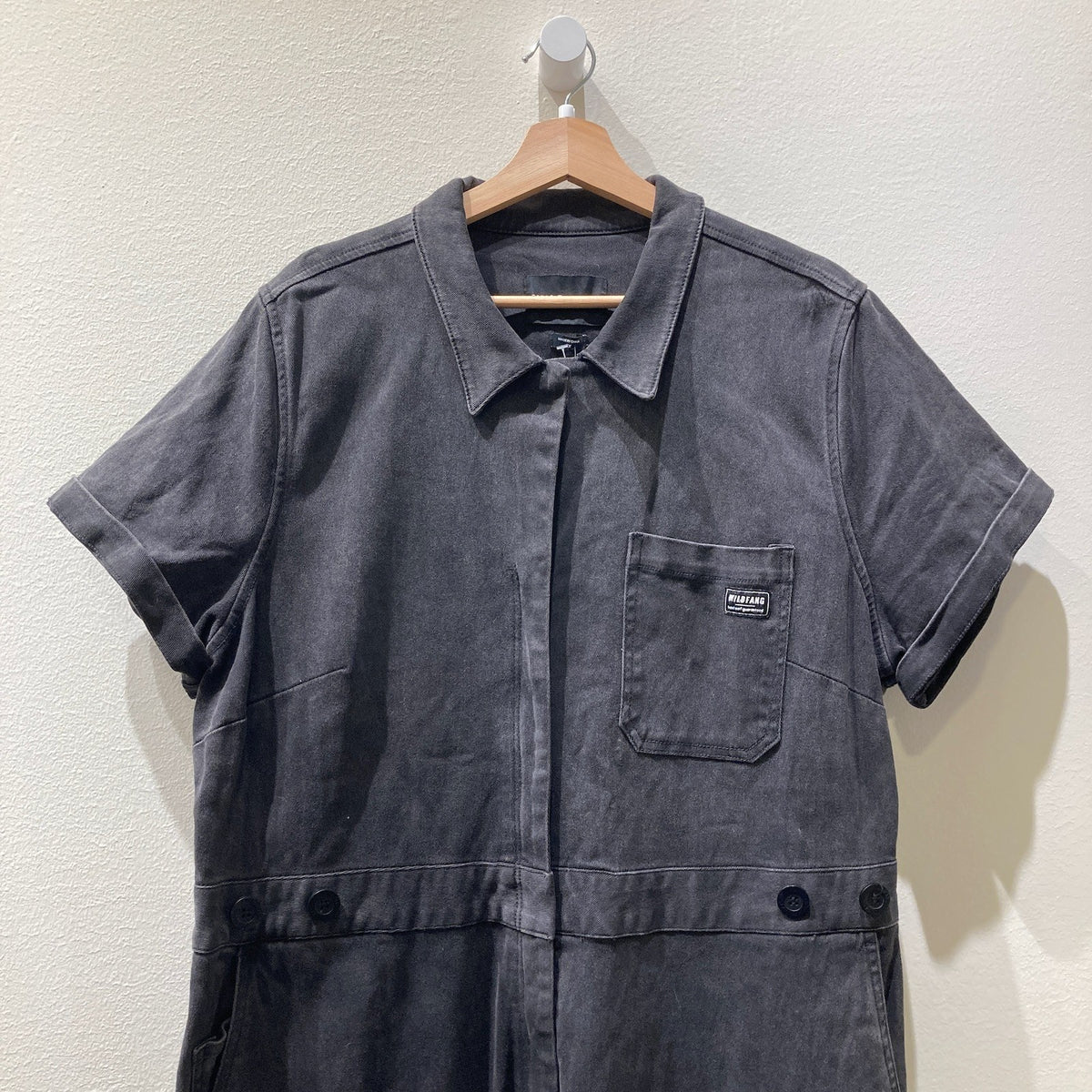 Wildfang Black Denim Short Sleeve Essential Coverall Jumpsuit - Size 1X - 0530JF