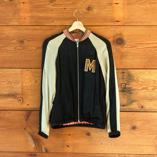 1 / S - Maison Scotch Black Pink 'M' Silky Letterman Bomber Jacket 0106MG