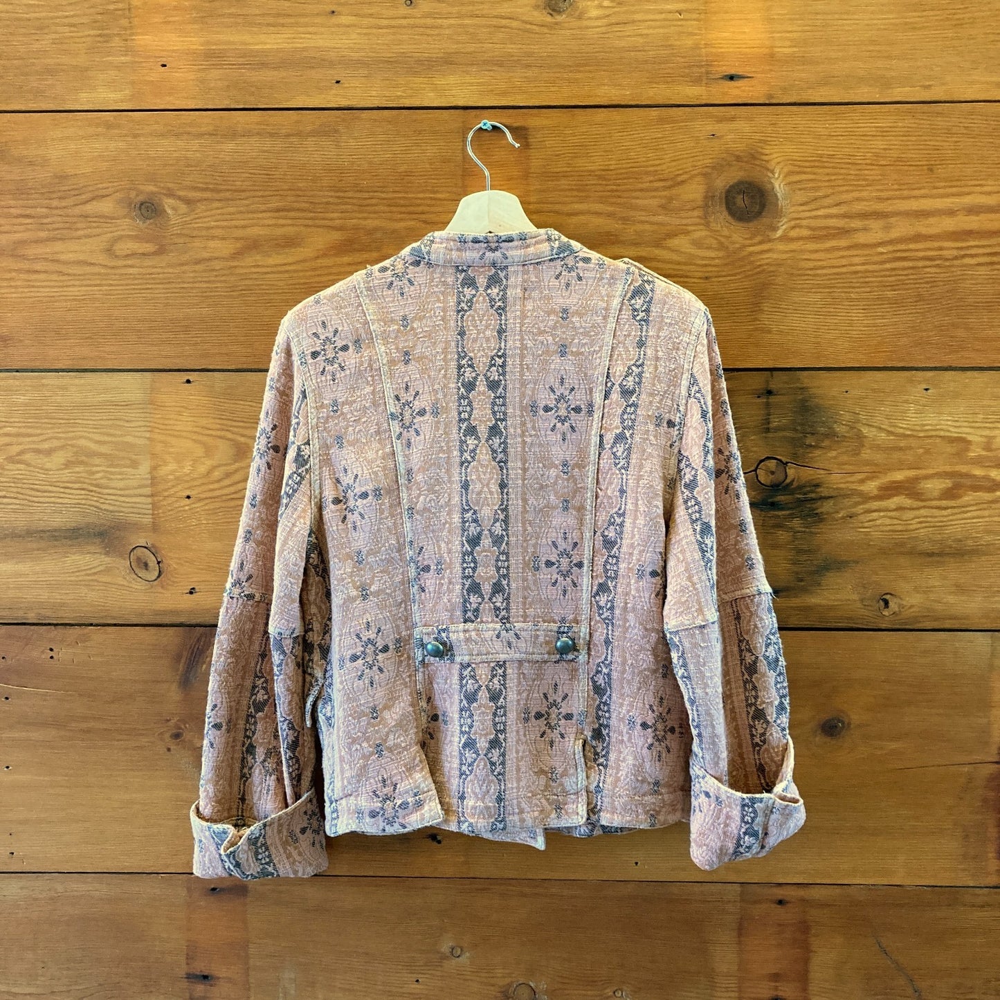 Free People Pink Jacquard Lotty Ornate Button Closure Jacket - Size M - 1107KK