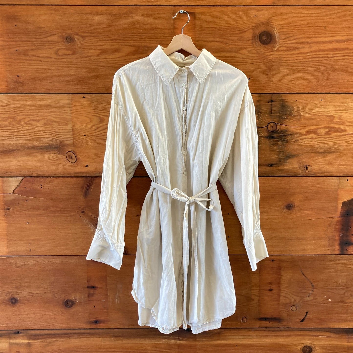 M - Velvet by Graham & Spencer Ivory Button Front Tie Waist Shirt Dress 0416JW