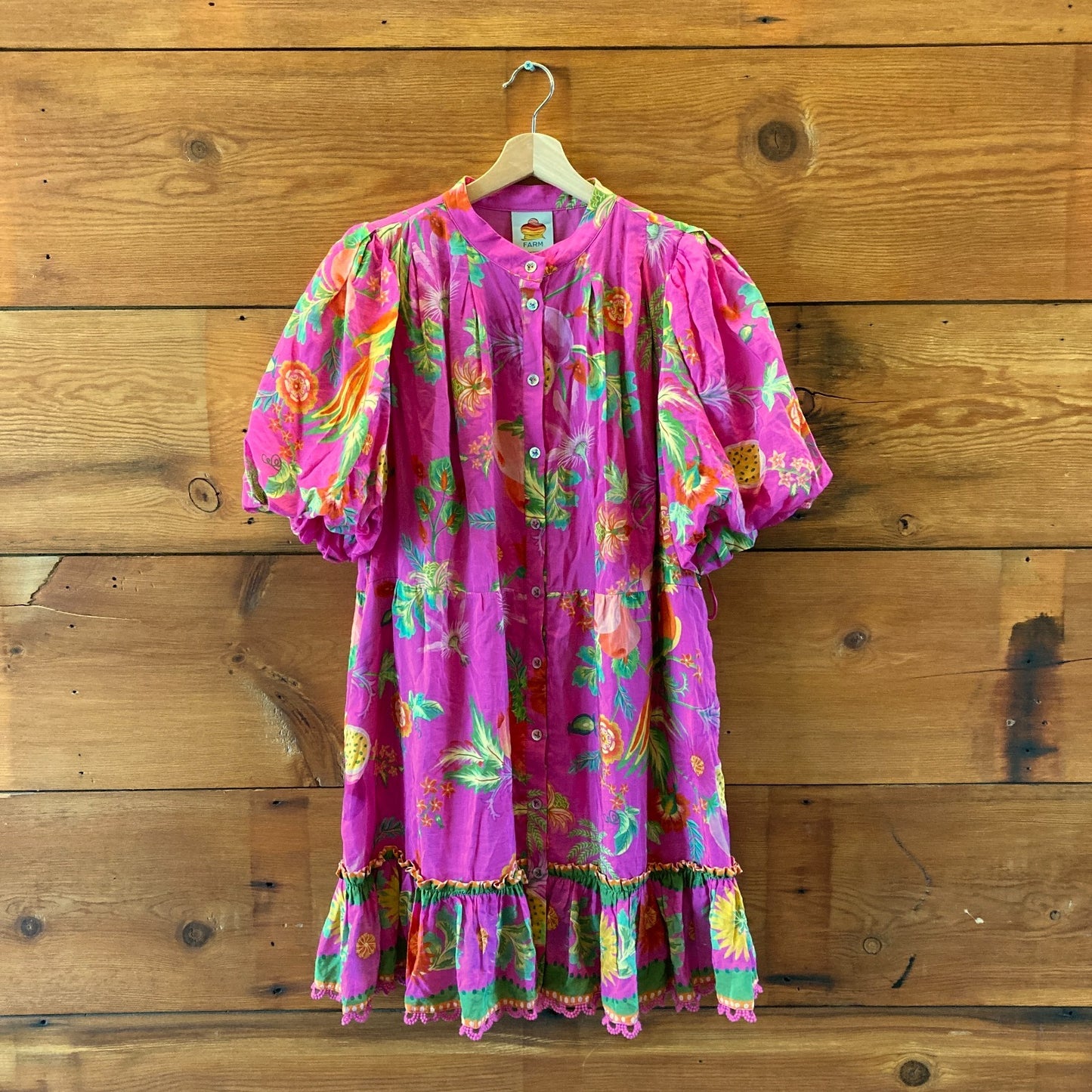 Farm Rio Anthropologie Pink Delicate Fruit Garden Mini Dress - Size L - 0418KC