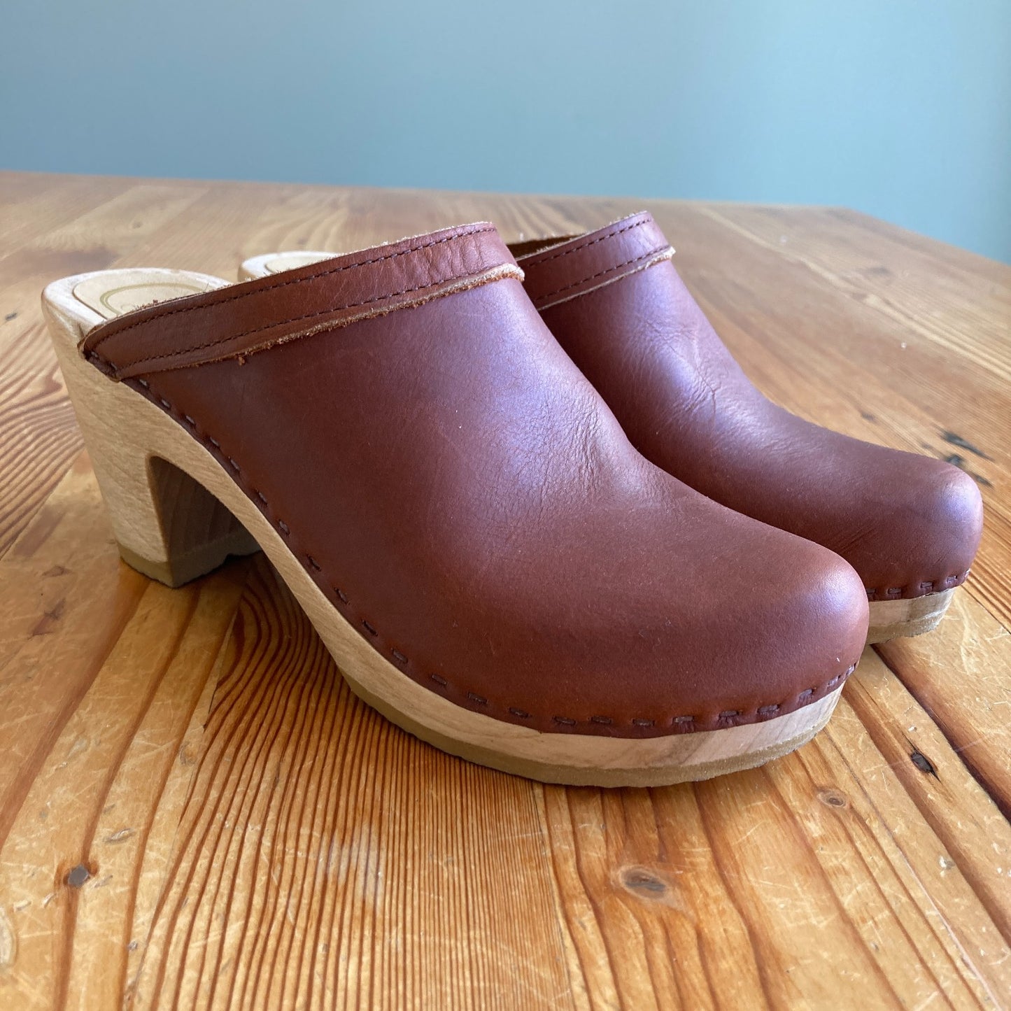 No. 6 Store Brown Leather Platform Stapled Clogs Shoes - Size 39 / 8 - 1011SC