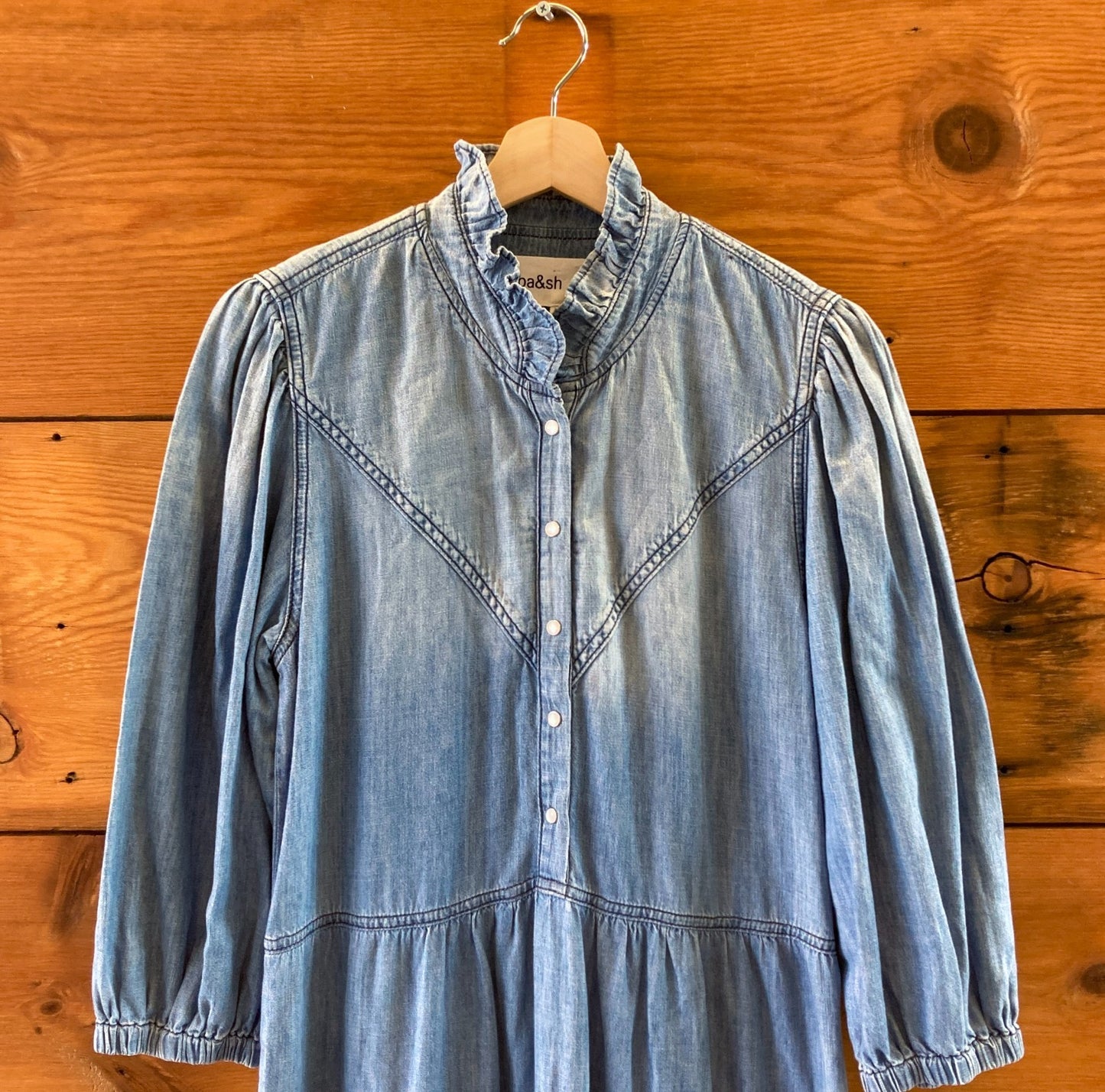 BA&SH Light Blue Denim Willow Tiered Midi Jean Chambray Dress  - Size M - 0316CK